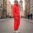 thumbnail image 4 of Dwelliawo Mens Hoodie Sweatsuit 2 Piece Solid Color Full Zip Sweat Pullover Hoodies Jogging Running Pant Set Relaxed Fit Fall Suits with Pockets Red 3XL, 4 of 7