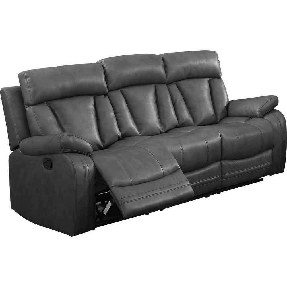 Nathaniel Home Bonded Leather Motion Sofa (2 Reclining Seats), Gray
