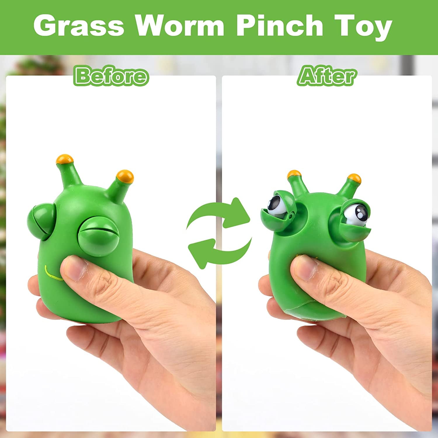 1Pcs Funny Grass Worm Pinch Toy, Eyeball Popping Squeeze Toy, Green Eye Bouncing Worm Toy, Novelty 3D Grass Worm Fidget Toy, for Adult Children Relieve Sensory Anxiety Stress