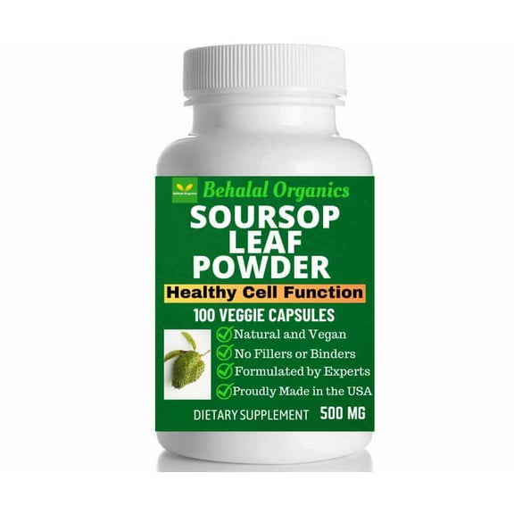Soursop Graviola Capsules 500mg Pure Natural Soursop Capsules Leaves fruit Powder - 100 Capsules