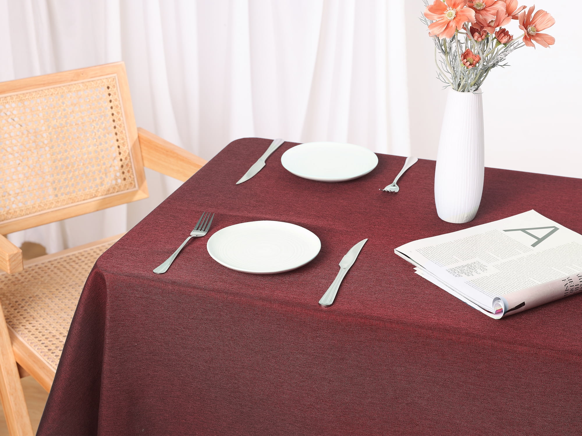 Unique Bargains Rectangle Cotton Linen Spillproof Table Cover Tablecloth Red 51"x51"
