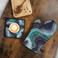 thumbnail image 5 of Blue Green Gold Marble Pattern Kitchen Oven Mitt and Pot Holder Sets 4 Pcs for Baking, Cooking and Grilling, Heat Resistant Up To 392 °F, 5 of 7