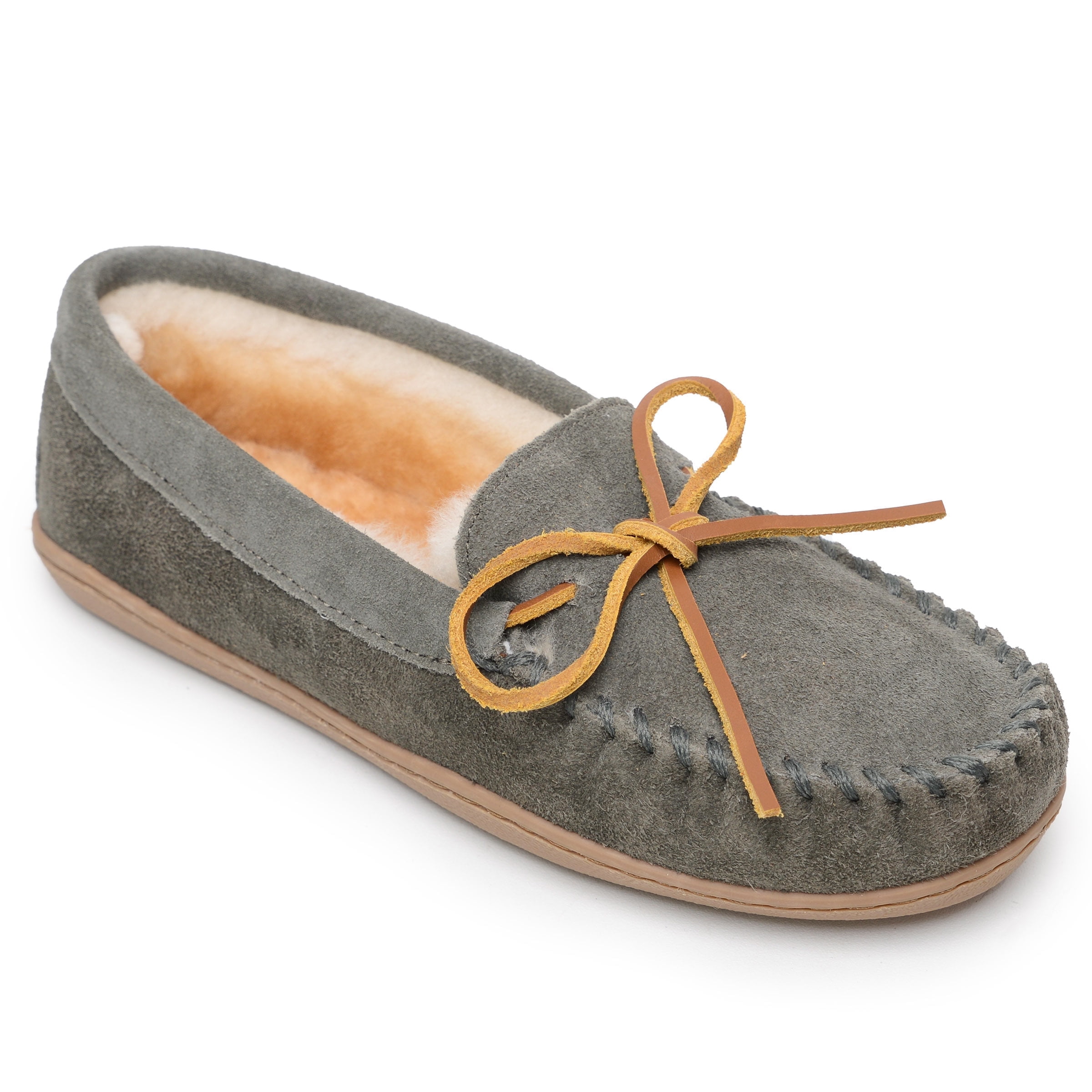 Minnetonka Women's Gabi Suede Fringe Slip-Ons – Grey Suede Loafers With Fringe, Size 6 M