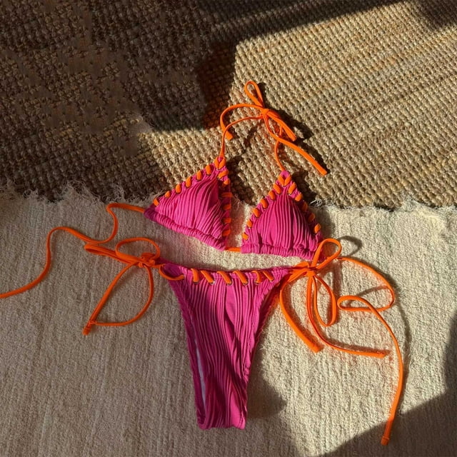 Traje de baño para mujer, bikini de moda de color liso con tirantes divididos, conjunto de dos piezas, trajes de baño para mujer, conjuntos de bikini para mujer, trajes de baño bikini para mujer