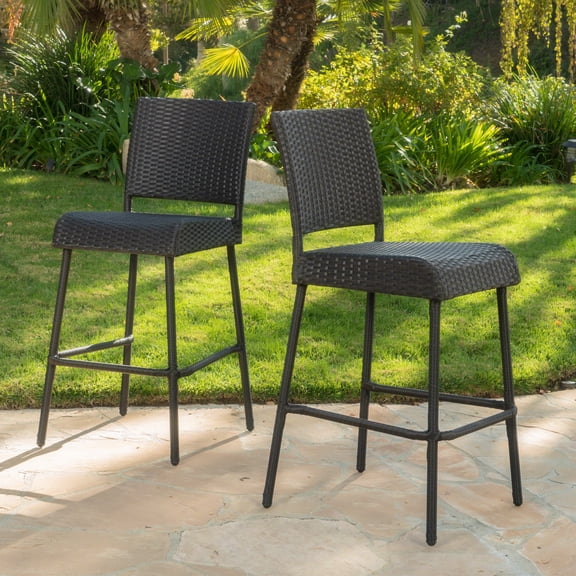 FFZ 29" Outdoors Pe Rattan Armless Barstools, Set Of 2, Dark Brown