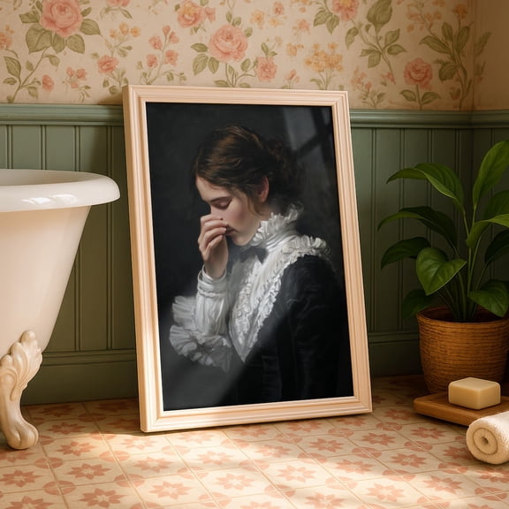 Victorian Woman Holding Her Nose, Bathroom Art Poster,, Unframed Poster Size 8x12