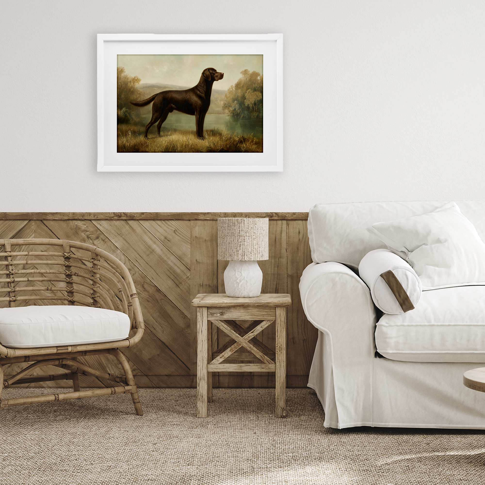 Stupell Industries Chocolate Brown Labrador White Framed Print Under Glass, design by Petal Prints Design