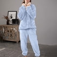 thumbnail image 2 of cfhntfmh Two Piece Sets for Women Sweatsuit Wide Leg Jogger Sets with Pockets Long Sleeve Lapel V Neck Sweatshirt Fall Tracksuit（Blue,Large), 2 of 7