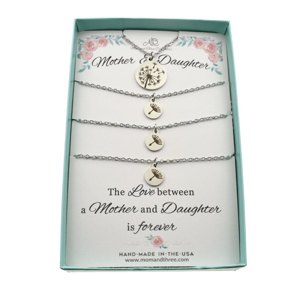 Mother and Three Daughters Necklace Set in Stainless Steel. Mothers Day Gift. Mother Daughter Necklace.