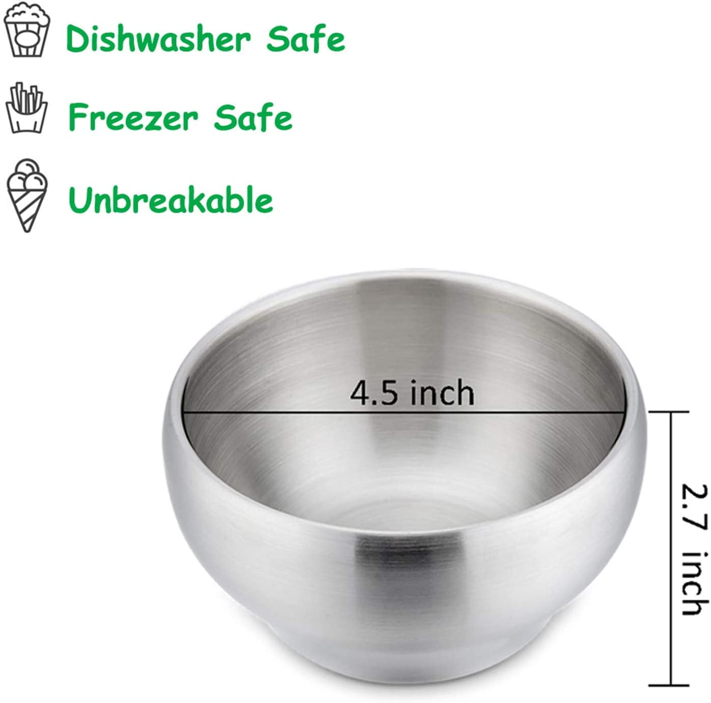 Bowls for Kids Toddlers, 12 Ounce Double-deck 18/10 Stainless Steel Bowls for Baby Children, Healthy & Matte Finish, Insulated & Shatterproof - Set of 4