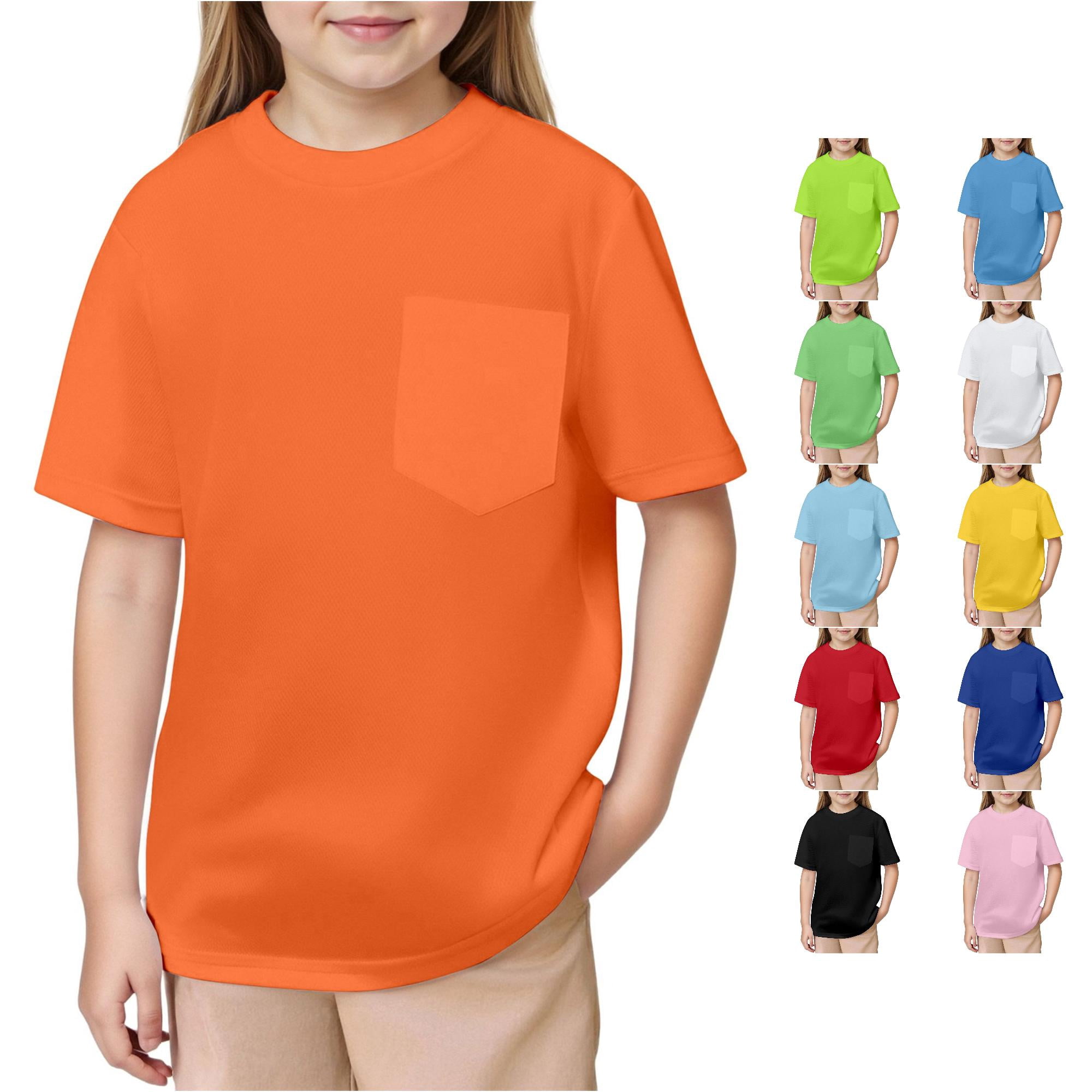 NinXxx Boys Mesh Short Sleeve Crewneck Pocket Tee Summer Orange 12-13 Years