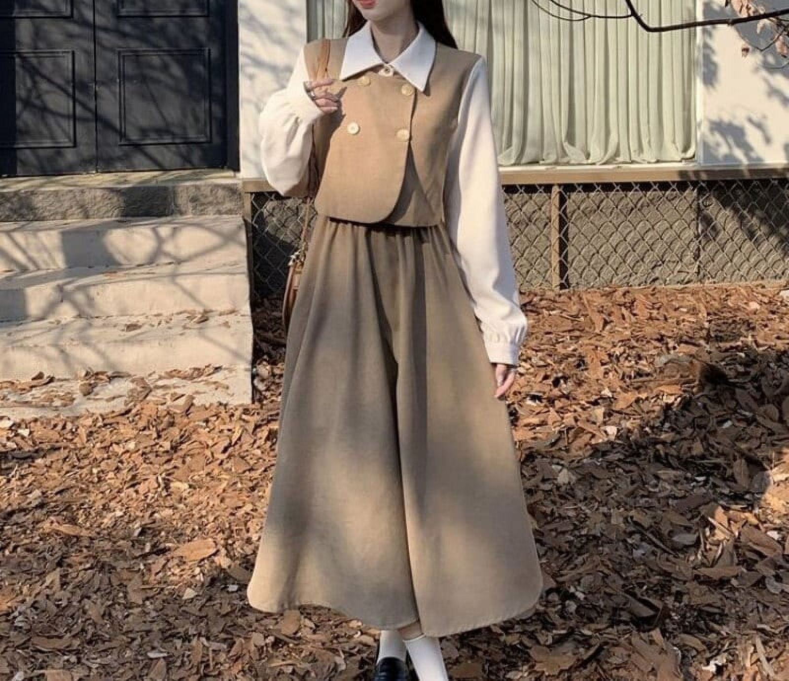 Retro Stitching Long-Sleeved Dress: Korean Medium-Length A-line Design with  Fake Two-Piece Style for Women - Wholesale Available - Walmart.ca