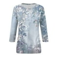 thumbnail image 5 of camiseta casual de manga tres cuartos con cuello redondo y estampado de moda para mujer azul claro/s, 5 of 5