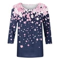 thumbnail image 4 of Craaazy Hauts Tendance pour Femmes Grande Taille Coupe Ample Imprimé Floral Col Rond Style Décontracté Blouse à Manches 3/4 pour le Printemps, l'Été, Sorties Quotidiennes, 4 of 5