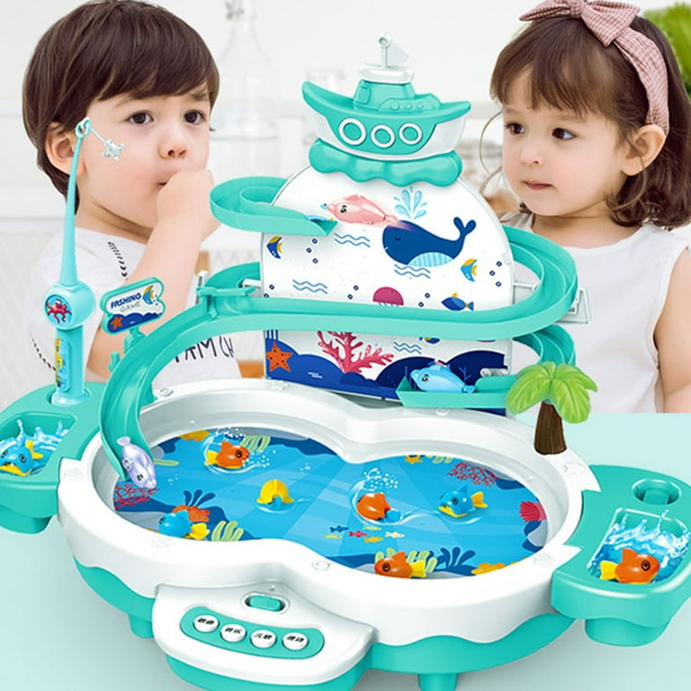 Fishing Toy Set, 3 in 1 Magnet Fishing Toy for Toddlers & Kids with  Slideway & Music Story, 10 Fish, 3 Magnetic Dolphins, 2 Toy Fishing Poles