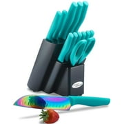 Marco Almond KYA27 14-Piece Kitchen Knife Block Set Rainbow Cutlery Knife Set Dishwasher Safe