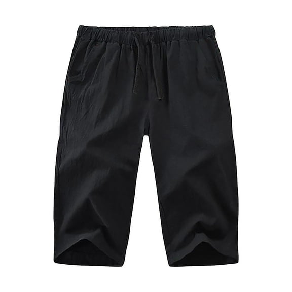Prolriy Mens Pants Linen Pants Men, Men Capri Pants Baggy Pants Drawstring Yoga Beach Pants Men's Pants Black L