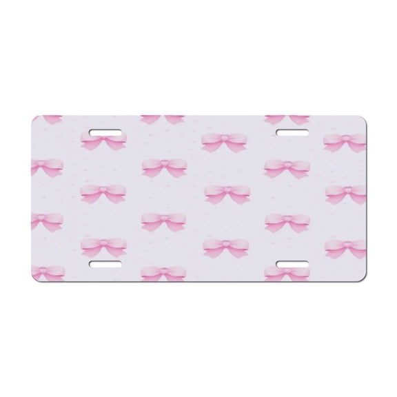 Pink Bow Pattern Car Decorative Front License Plate,Vanity Tag,Metal Car Plate,Aluminum Novelty License Plate for Men/Women Car,6 X 12 Inch