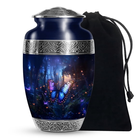 YATSKIA Blue Butterfly Large Cremation Urns For Human Ashes, Memorial Urns For Ashes Adult Woman And Man, (200 Cubic, Large 10 Inch)