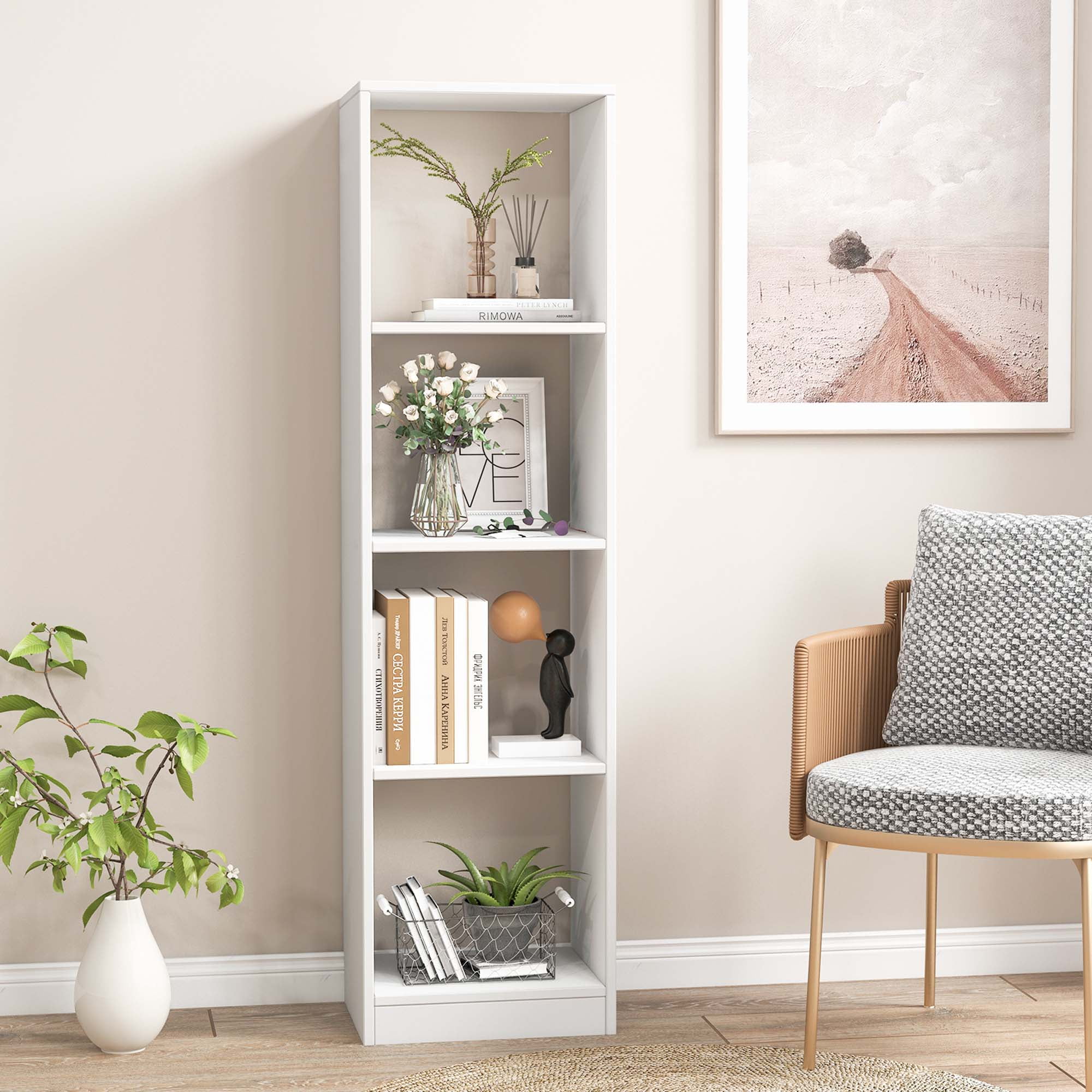 Costway 1PC 56'' Tall Bookcase, Freestanding Bookshelf with 4 Open Cubes