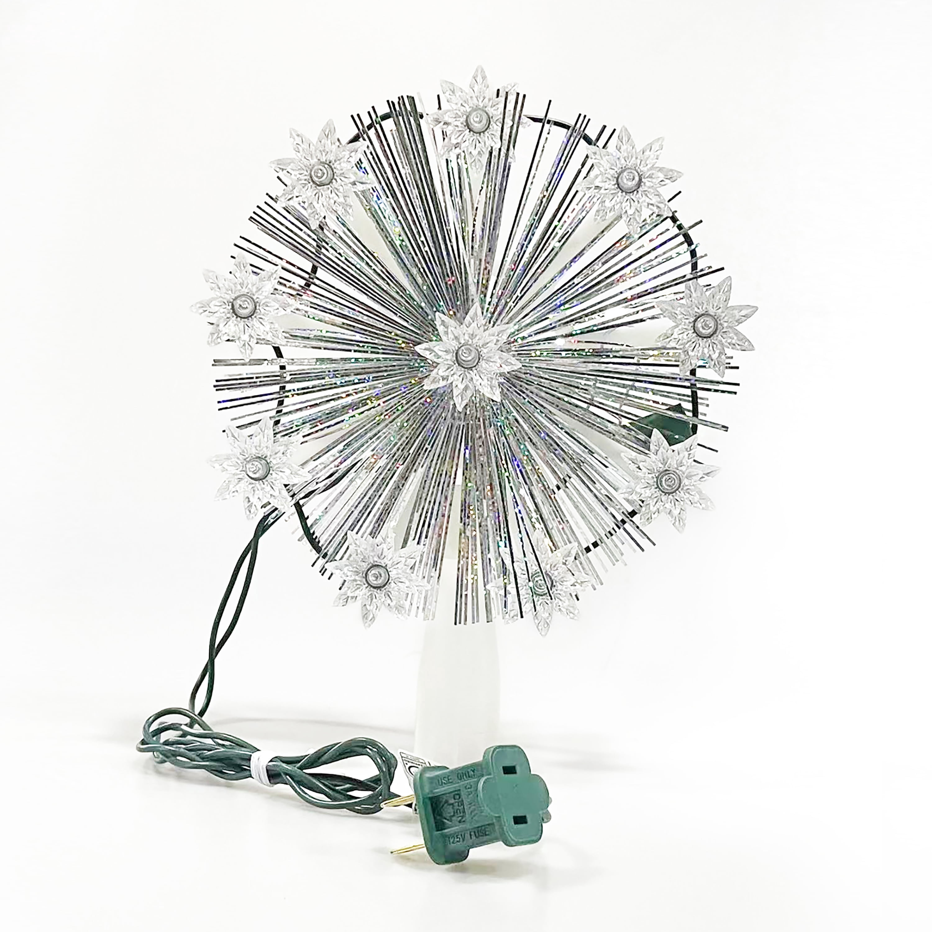 LED 9-Point Tinsel Star Christmas Tree Topper, White, 7", by Holiday Time