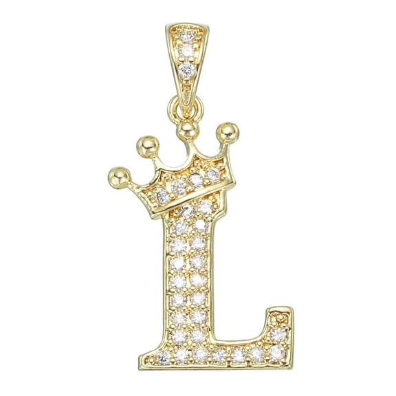 Uxcell L Crown Letter Charm, Alphabet L Pendant Gold Plated Cubic Zirconia Monogram Initial Pendant Name Jewelry for Men Women DIY