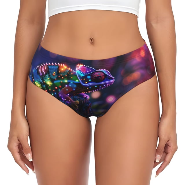 Balery Glowing Chameleon Fantasy Art Ropa Interior de Algodón para Mujer con Dibujo – Braguitas Cómodas y Elásticas, Estilo Clásico-Large