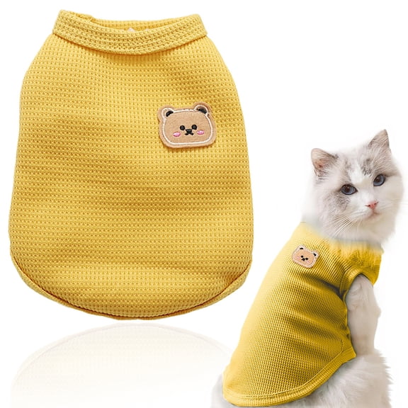 Waffle Knit Cat & Dog T Shirt for Small Dogs, Stretchable Puppy Shirt for Sphynx Cats & Small Breeds, Pet Clothes | Breathable Summer/Winter Apparel for Newborn（A, L）
