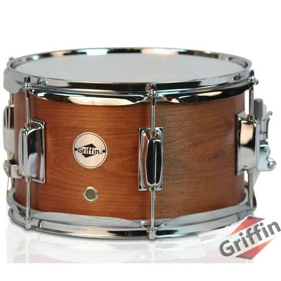 Popcorn Snare Drum by Griffin Soprano Firecracker 10" x 6" Poplar Wood Shell with Hickory PVC Concert Percussion Musical Instrument with Drummers Key and Deluxe Snare Strainer Beginner & Professional