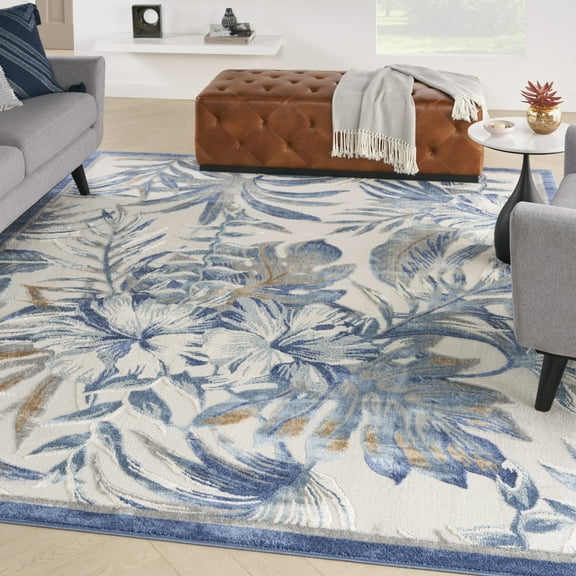 Nourison Pompeii Contemporary Tropical Ivory Blue 7'10" x 9'10" Area Rug, (8' x 10')