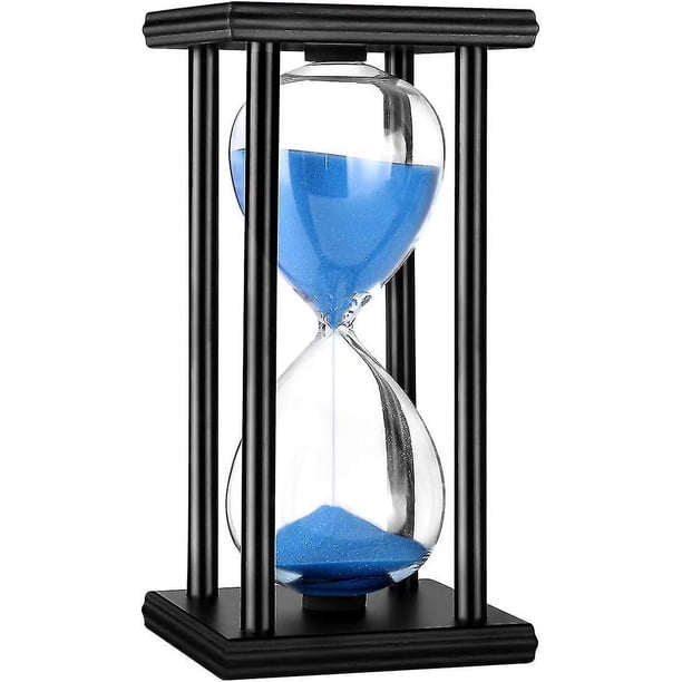 Temporizador de arena de una hora, soporte de marco negro de madera, reloj de arena, temporizador para oficina, cocina, decoración del hogar (arena azul, 60 min)