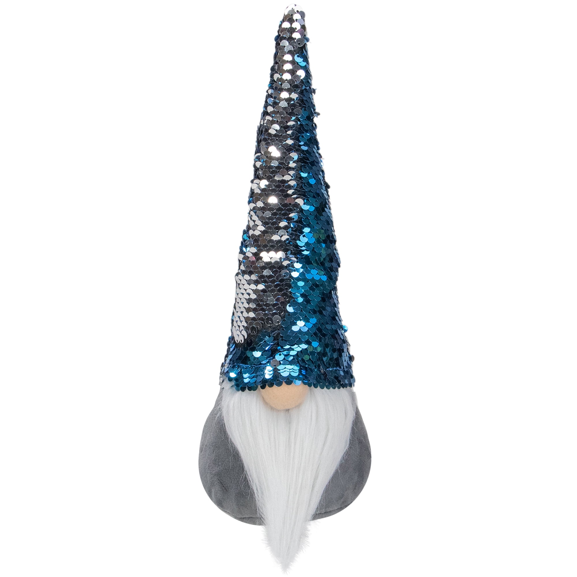 12" Gnome with Blue and Silver Flip Sequin Hat Christmas Decoration