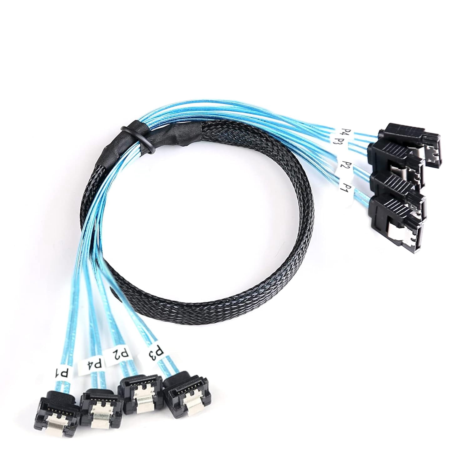 HRTGFD-SATA-III Cable:0.5M, 4Pcs/Set Thin 90-Degree SATA Right-Angle Cable SAS 6Gbps Data Angled to Straight for Server-Raid Computer SDD HDD CD DVD Drives (1.6FT)
