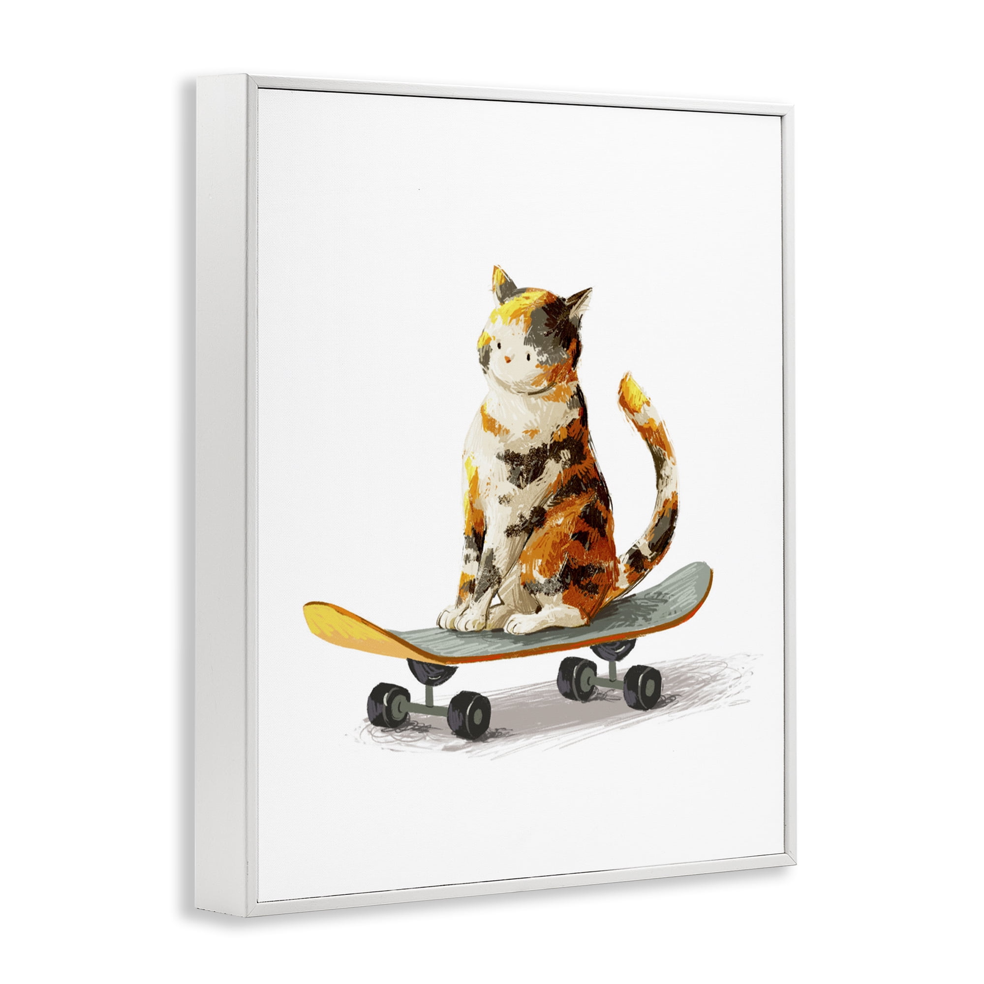 Stupell Industries Calico Cat on a Skateboard White Framed Giclee Art, design by Ziwei Li