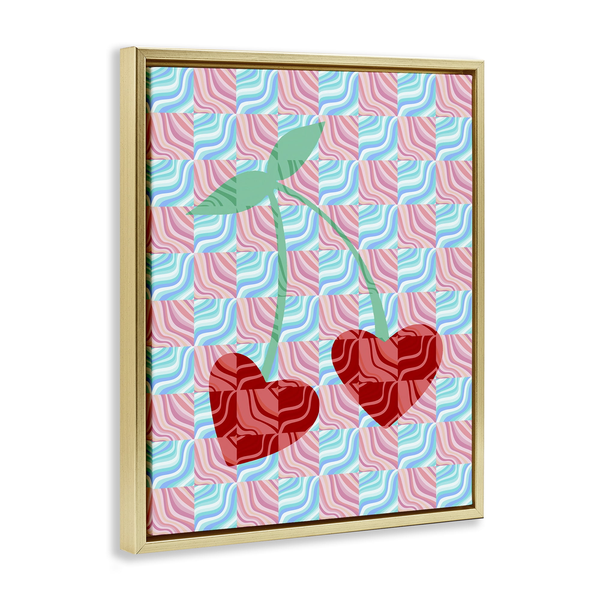 Stupell Industries Groovy Checkered Cherries Food & Beverage Painting Gold Floater Framed Art Print Wall Art, 25 x 31
