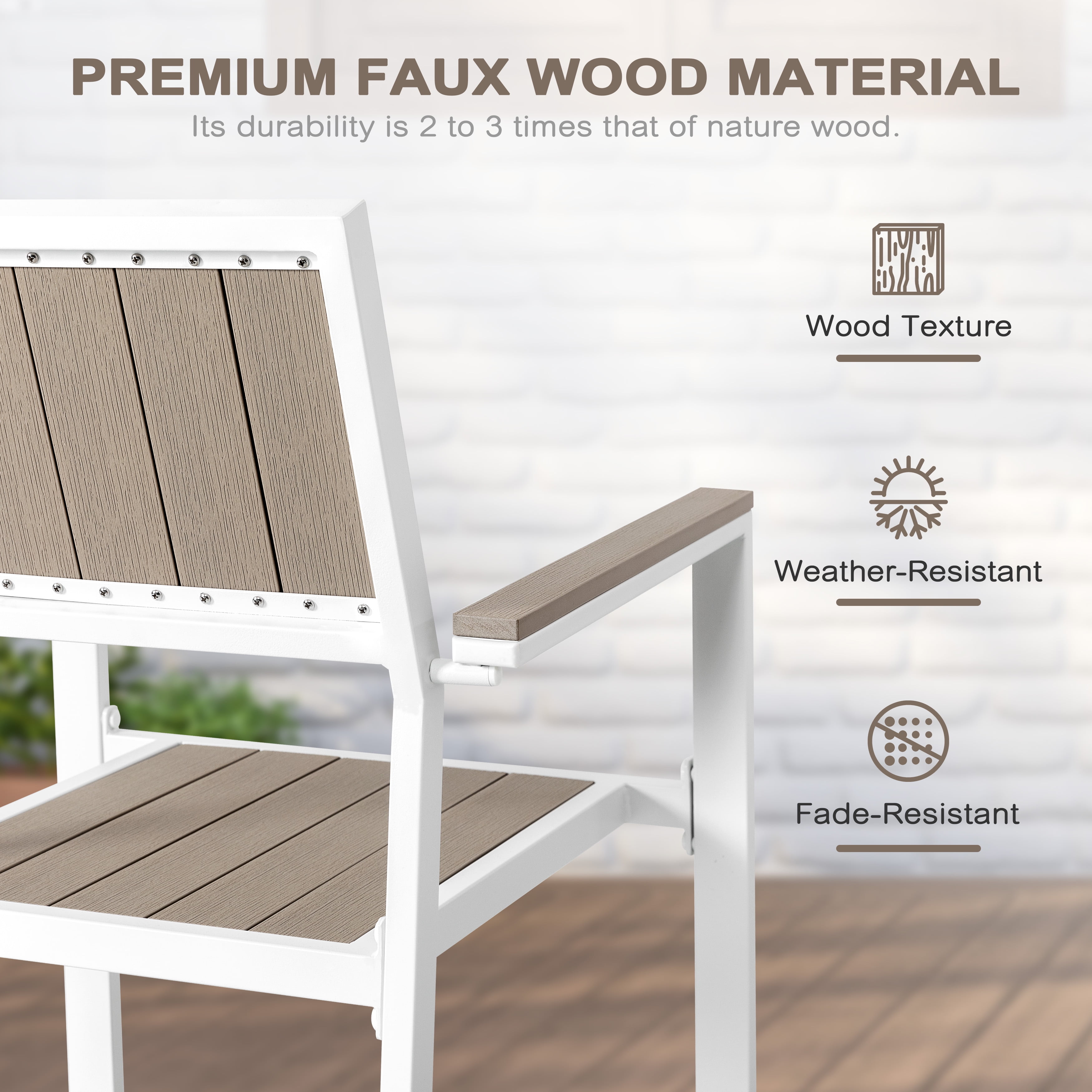 Nuu Garden Outdoor Stackable Chairs Lawn Chairs Set of 2 Faux Wood Patio Chairs Weather-Resistant Outdoor Dining Chairs for Outside Porch Backyard Deck Balcony, Light Brown