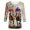 thumbnail image 4 of Women's New 3/4 Sleeve Round Neck Pullover Racing Festival Casual Printed Top T-shirt, 4 of 4