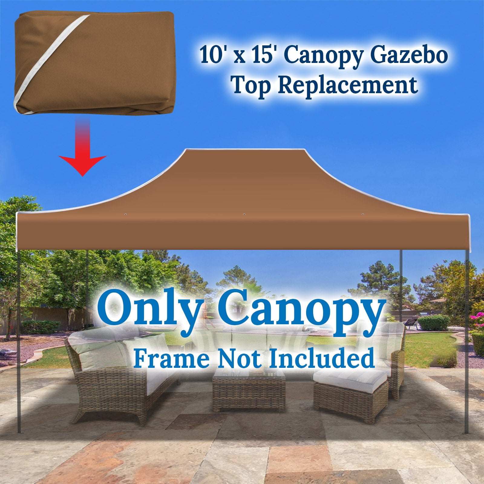 SOLAXO 10x15 Canopy Replacement Top Pop Up Canopy Top Cover Canopy Tent Replacement Top Gazebo Tent Cover (Brown)