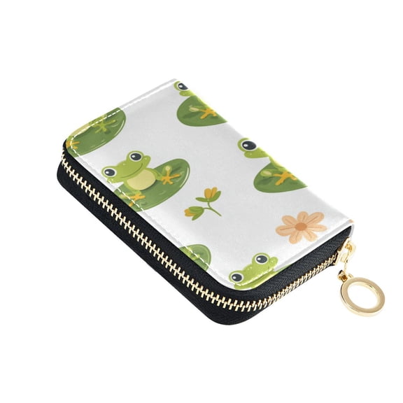 PU Leather Zip Card Holder Women's Card Case Zipper Card Case Compact & Lightweight Cute Frog Pattern