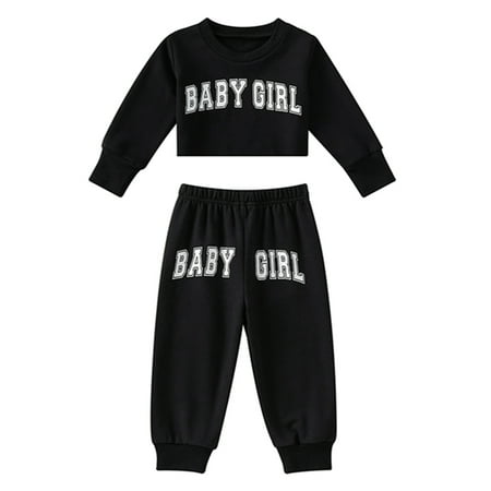 

TheFound Fashion Kids Girls Clothes Letter Printed Long Sleeve Pullover Sweatshirt Tops High Waist Pants Sets