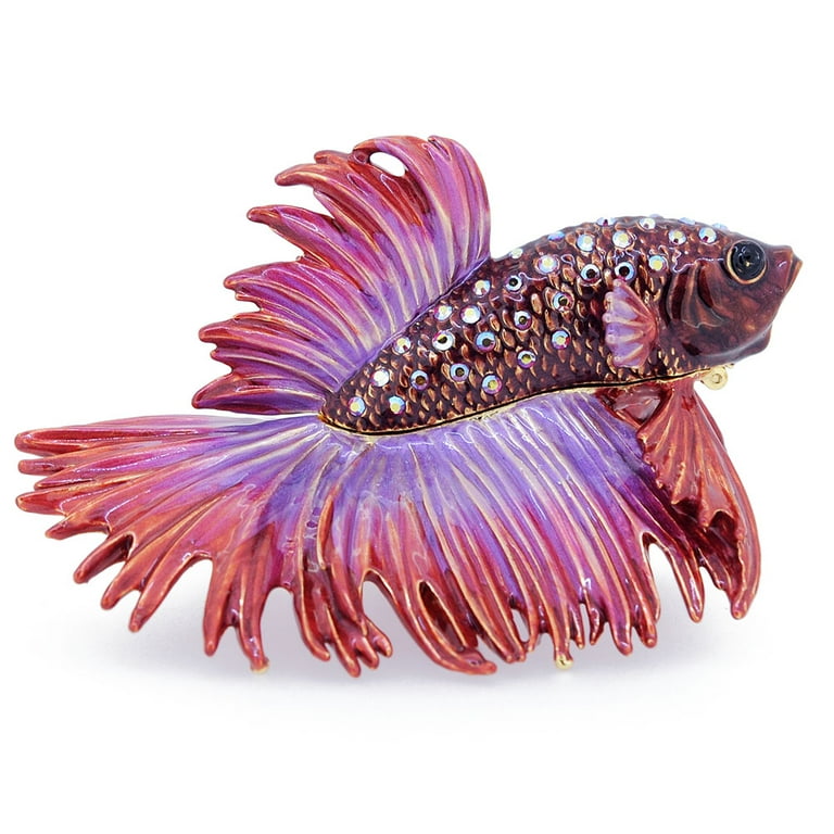 betta fish jewelry box Red Purple Crowntail Betta Fish Trinket Box With Swarovski Crystal