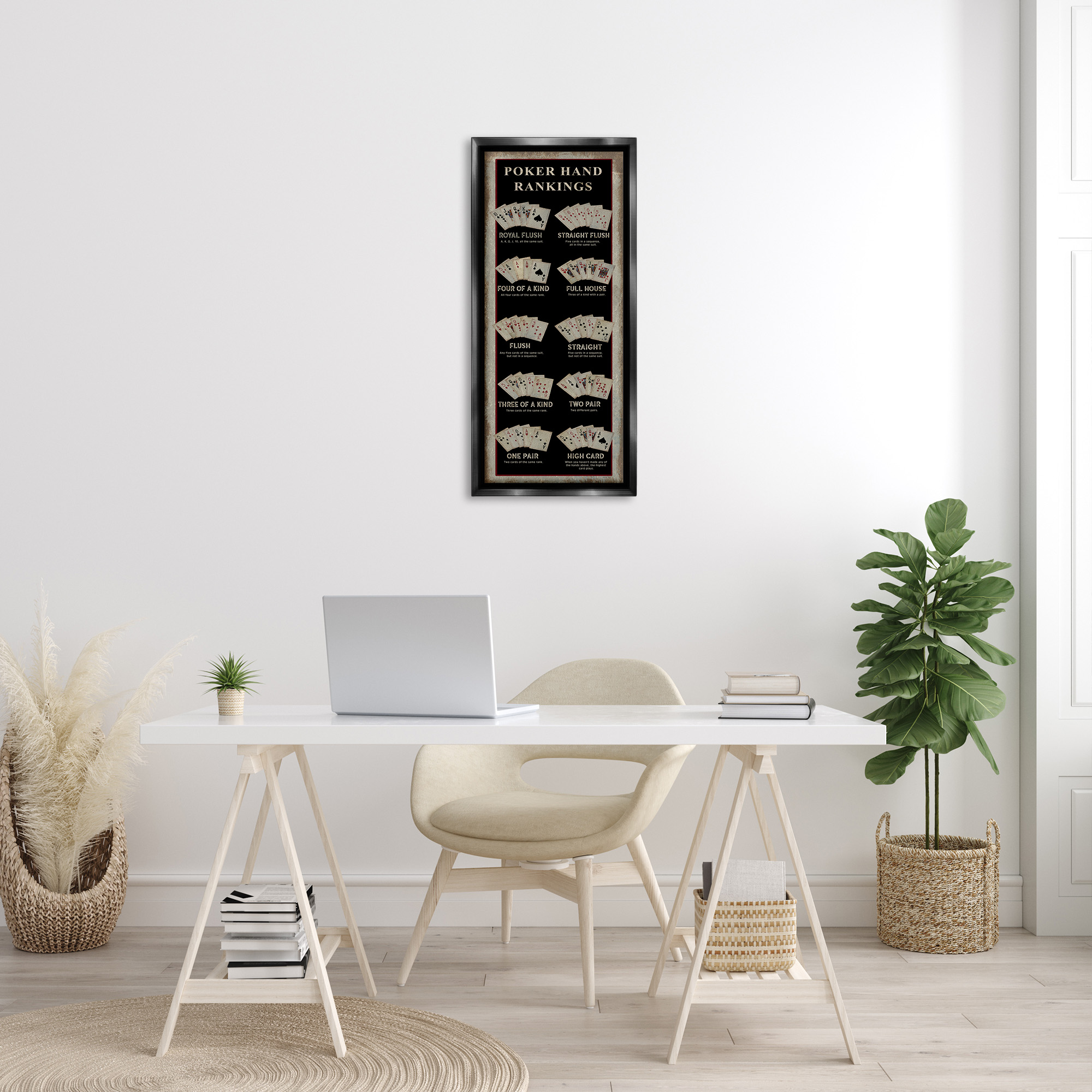 Stupell Industries Poker Hand Rankings Casino Abstract Painting Black Floater Framed Canvas Art Print Wall Art, 15 x 31