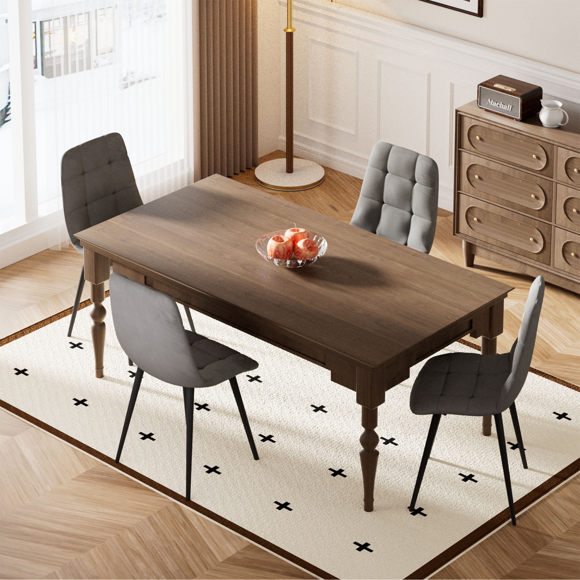 SHGJ&SOFT Velvet Dining Chairs Set of 4, Mid Century Modern Upholstered Fabric Chairs with Metal Legs Adjustable Pads for Kitchen Living Room Dining Room. (Gray, 4PC)