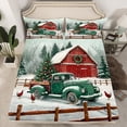 thumbnail image 2 of Feelyou Xmas Holiday Twin Sheet Sets, Rustic Cabin Truck Twin Fitted Sheet, Winter Snowflake Flat Sheet, Microfiber Bedroom Decor,3-Piece, 2 of 7