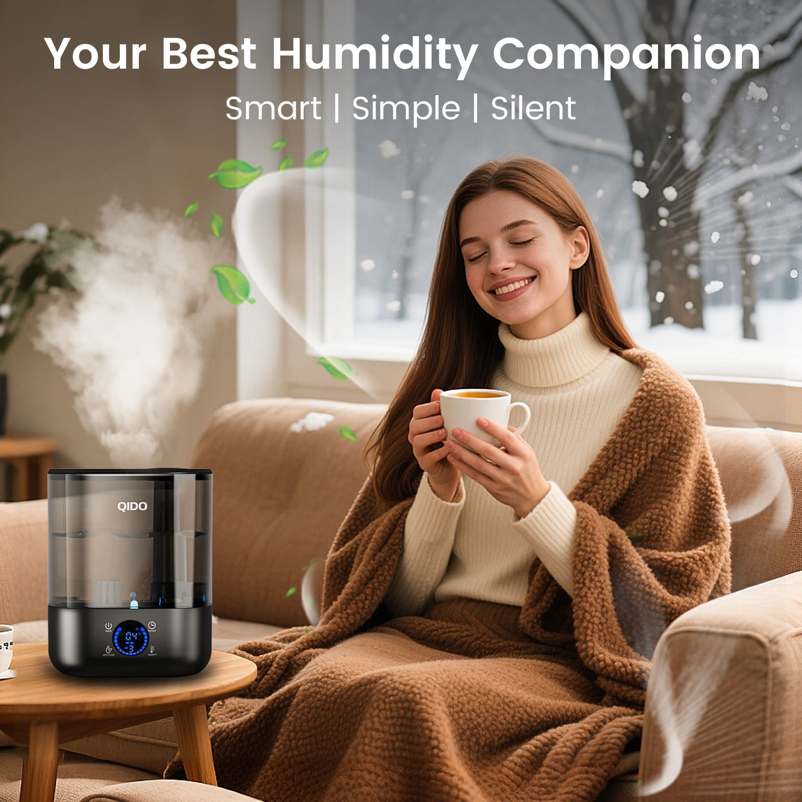 LUCKLIFE Smart Humidifiers for Bedroom,5L Top Fill Cool Mist & 36H Runtime Ultrasonic Humidifier,Quiet 28dB Essential Oil Diffuser for Baby & Plants, Black