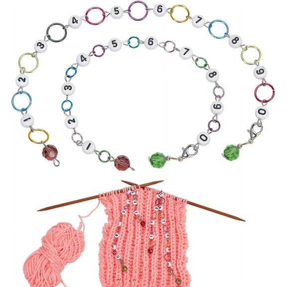 2 Pcs Glass Number Beads Knitting Row Counter Chains Link Beads Stitch Marker Row Counter Chains with Aluminum Linking Ring for Sewing Knitting Crochet Tracking Project Progress 1set DIY