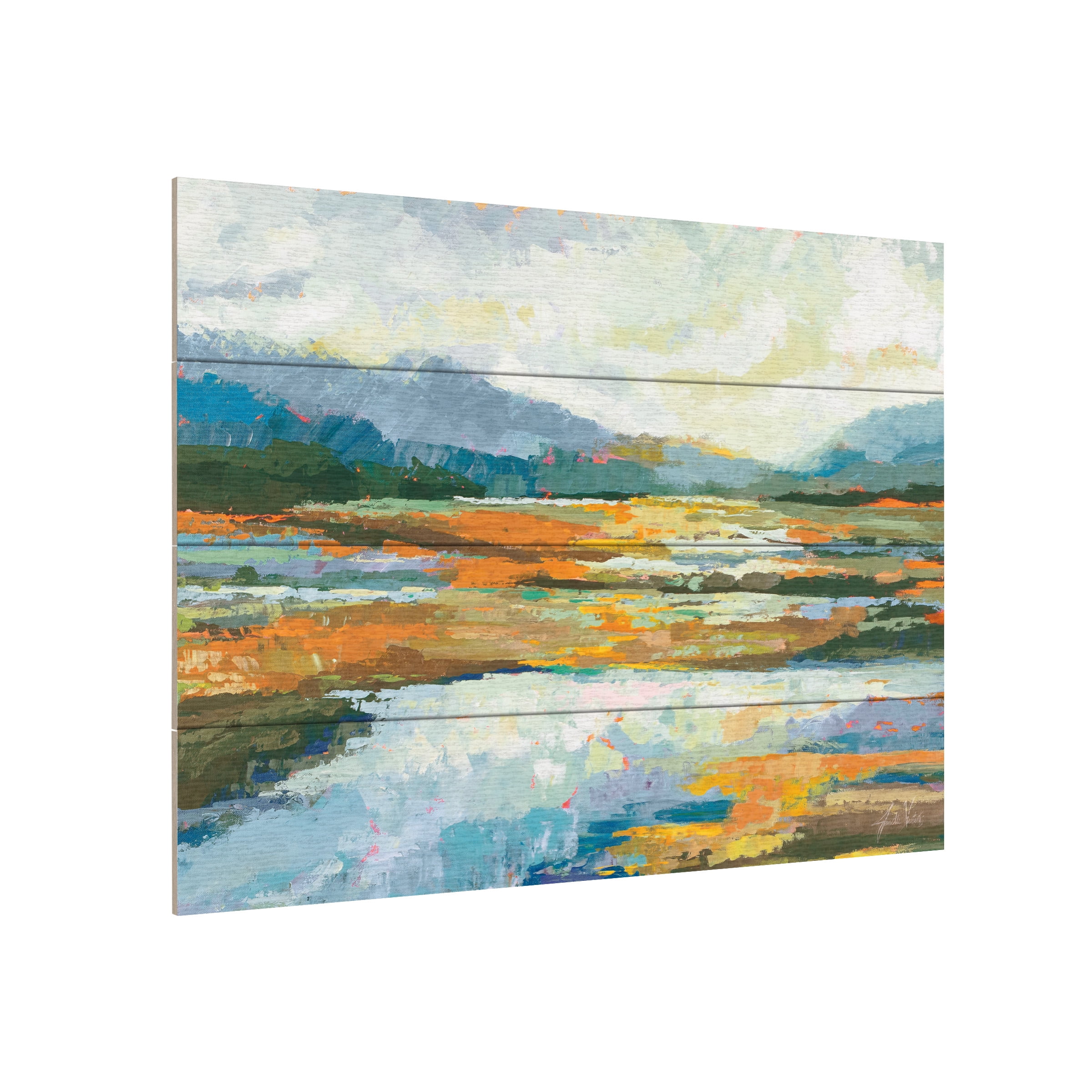 Jeanette Vertentes 'Fall Marsh' Wood Slat Art 12x16