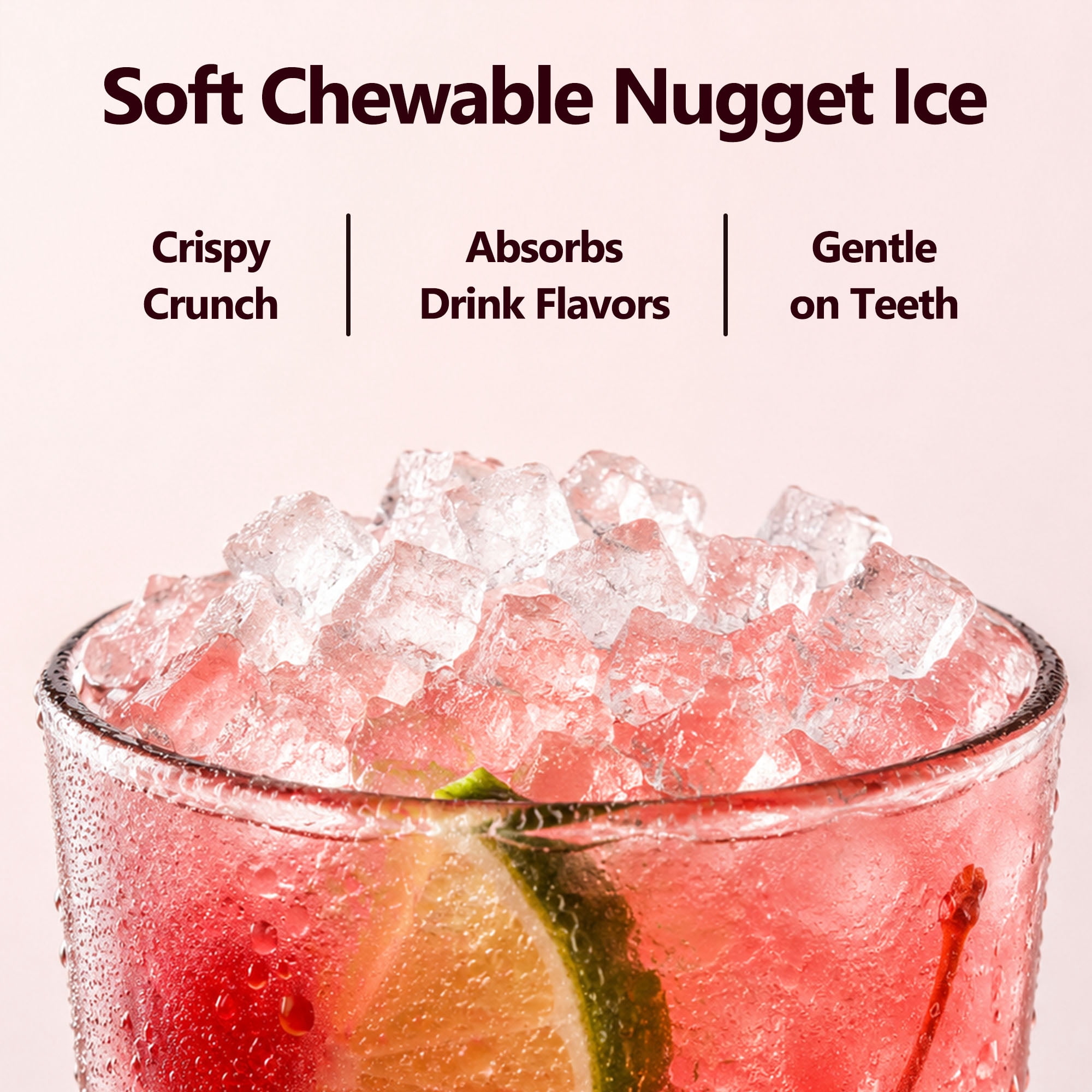 Qunler Countertop Nugget Ice Maker Machine, 33lb/Day Soft Chewable Pebble Crushed Portable Ice Maker, Stainless Steel