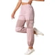 thumbnail image 4 of Pantalones cargo elásticos de malla para mujer de cintura alta, estilo holgado, talla XL, color rosa, 4 of 6