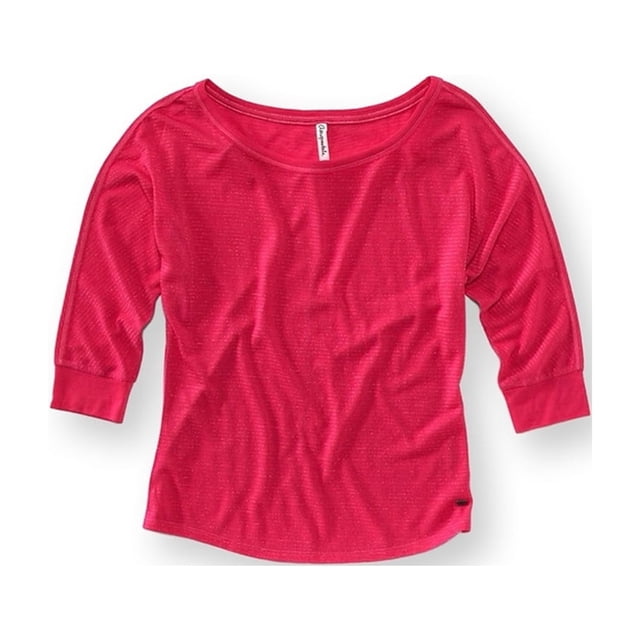 Aeropostale Camiseta gráfica de manga 3/4 metálica para mujer, rosa, mediana